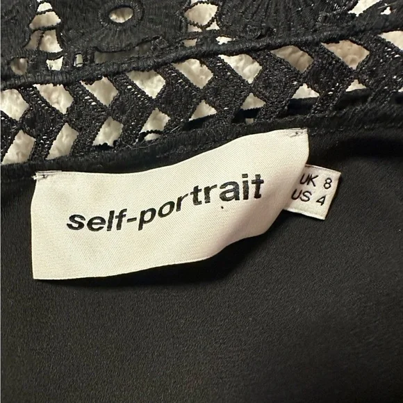 Self-Portrait Black Serena Guipure Lace Crepe Jumpsuit Crochet Pants Set - Picture 12 of 16